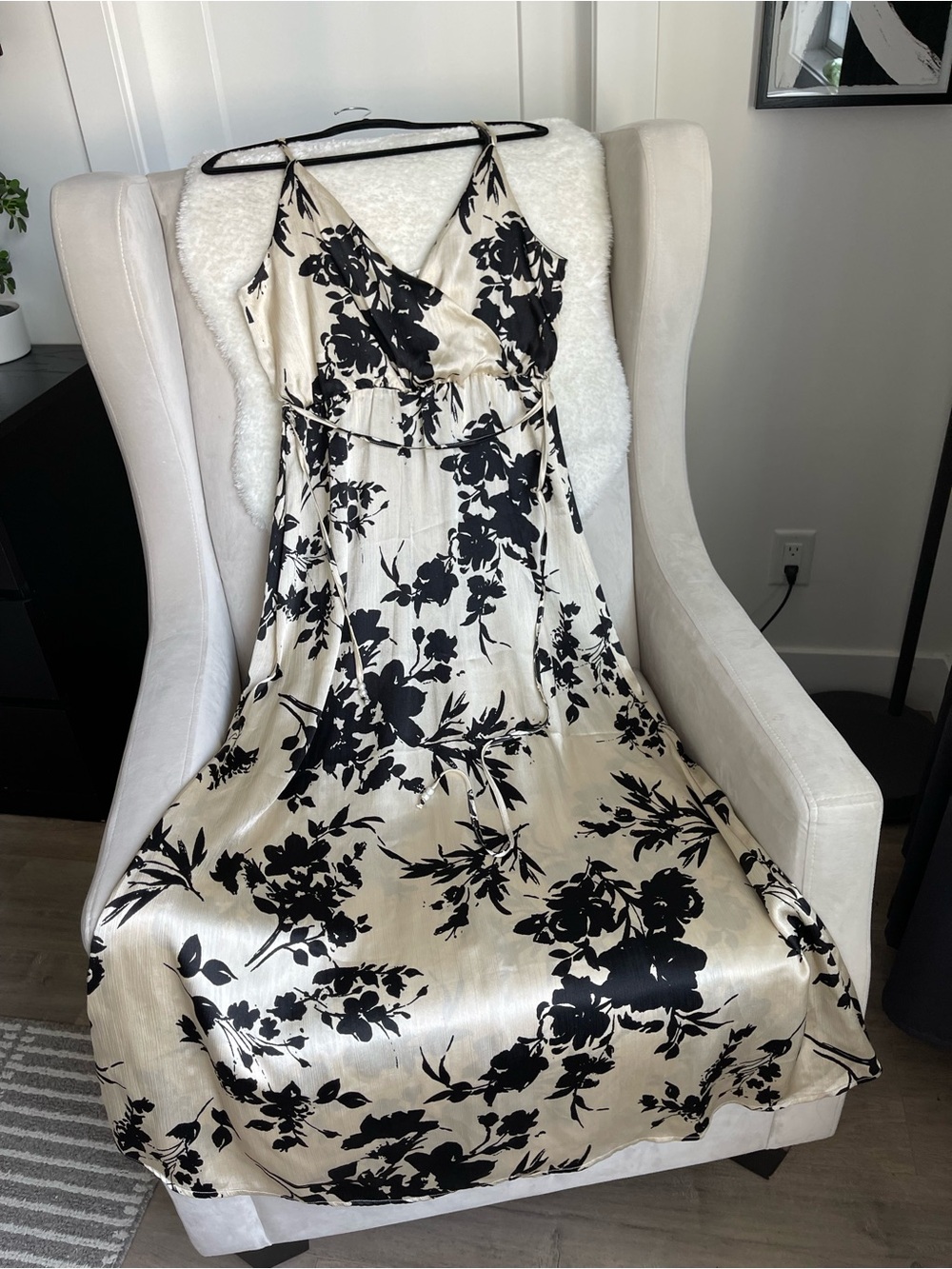 Only Cream Satin Maxi Dress with Black Floral Print